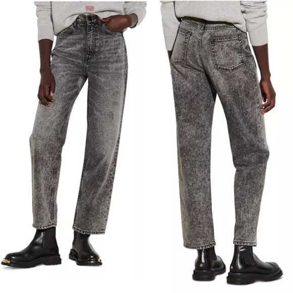 Sandro Lone Acid Washed Straight Leg Jeans in Black Size 42 (10) - Picture 1 of 13